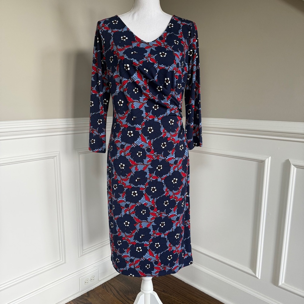 TALBOTS Blue Floral MIDI Dress Size Medium
